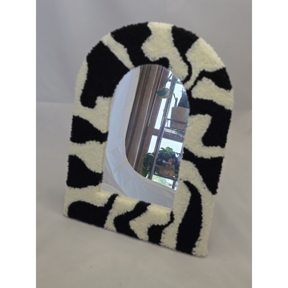 Tufted Zebra Print Tabletop Vanity Mirror Black White Decorative Accent Mirror